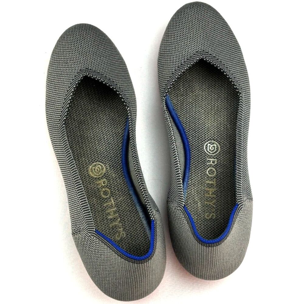 ~ Rothy's Herringbone 10.5 The Flat Washable Gray Navy Round Toe Ballet Flats - Picture 9 of 9
